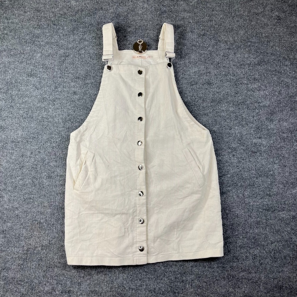 Francesca's Mi Ami Corduroy Pinafore Dress Womens Large White Wide Strap Warm